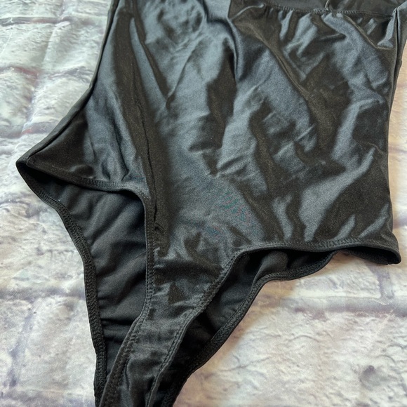 NEW Timing women’s Small Thong Satin Spandex spaghetti strap black bodysuit NWO - Picture 9 of 11